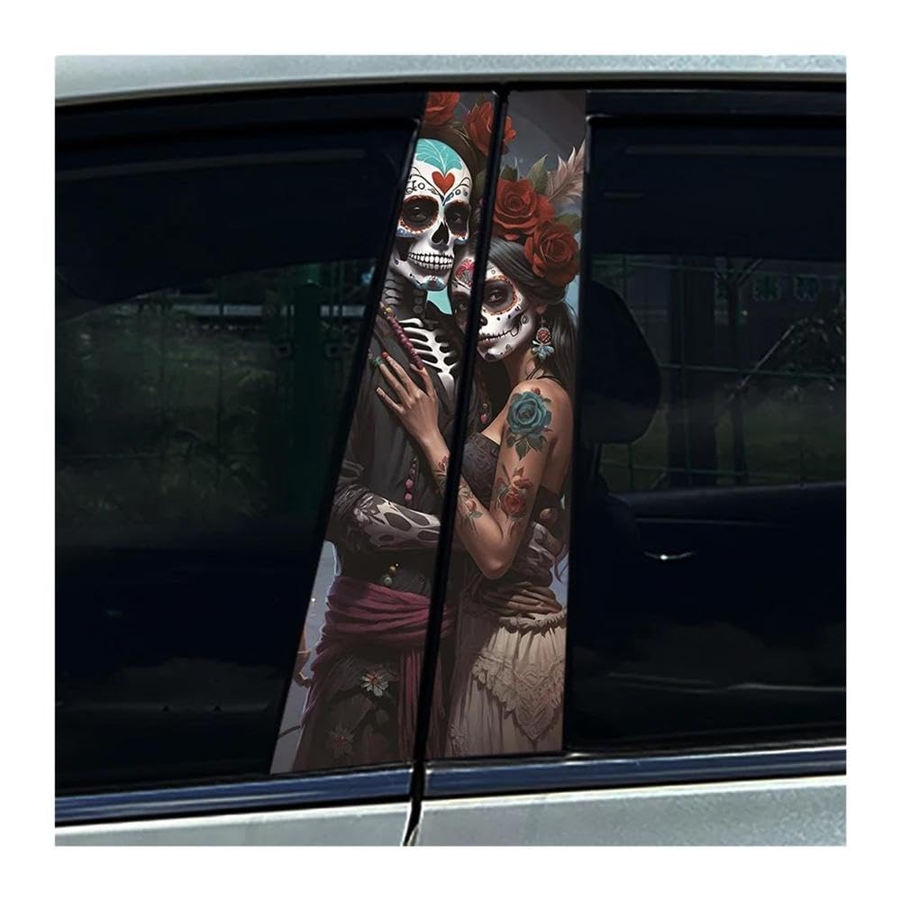 Body Parts 2pcs Skeleton Sugar Skull Lovers Couple CP Car B Pillar Waterproof Sticker Auto Center Column Decals(C)