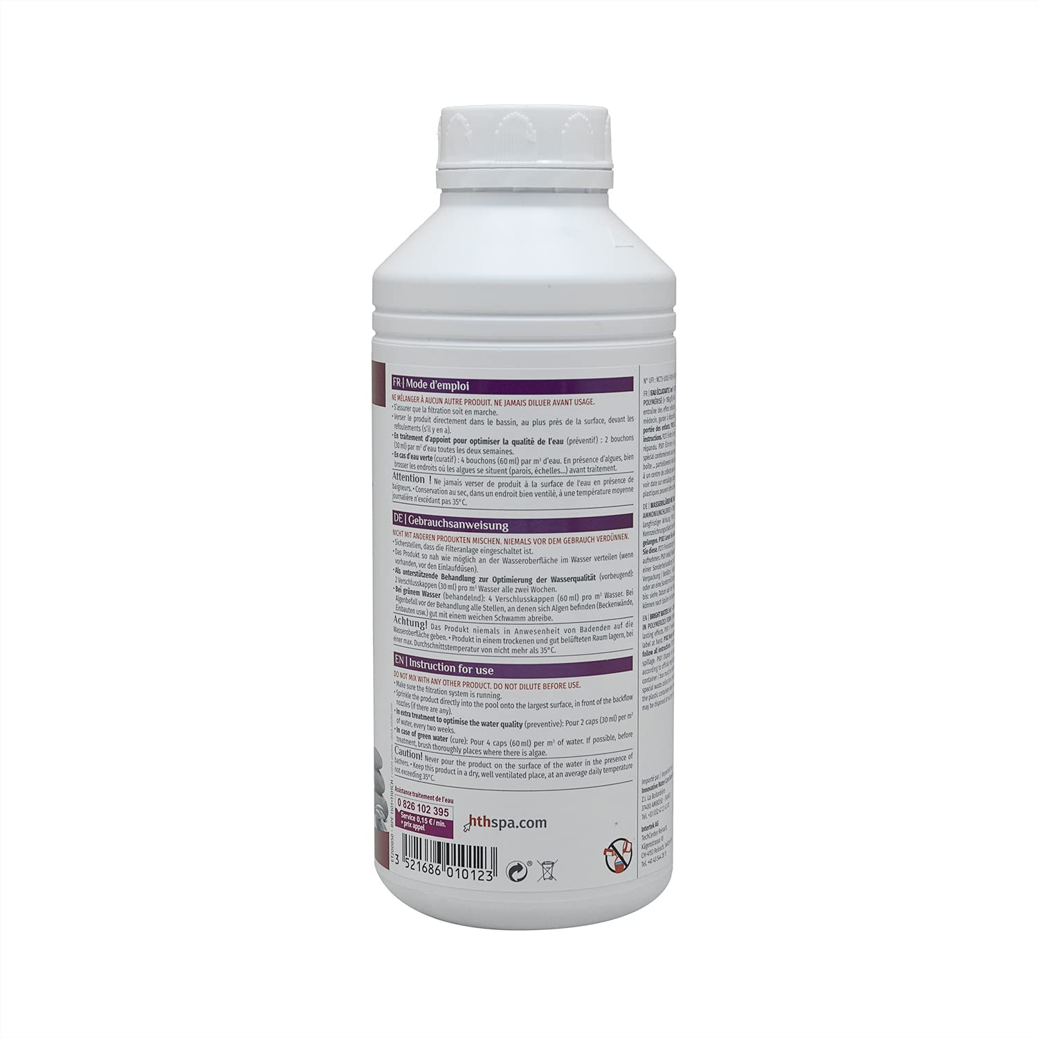 HTH Spa Eau ECLATANTE 3 en 1 Liquide - 1L | Clarifiant - Non moussant + 10 Tests HPS OFFERTS 6 en 1
