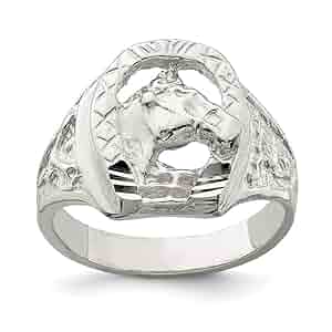 Solid 925 Sterling Silver Men's Horseshoe with Horse Head