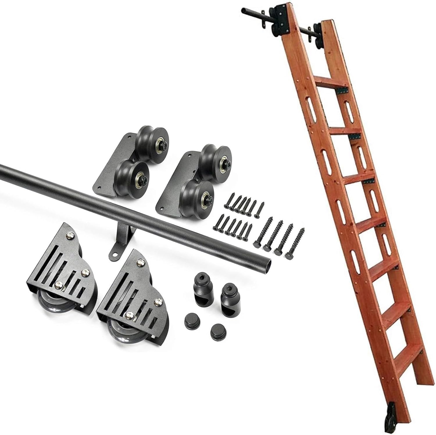 Kit rails coulissants noirs pour échelle quinto tube rond acier quincaillerie meuble haut