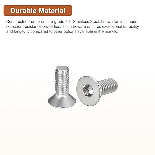 Miniatura 3 de DTGN Tornillos de cabeza plana M6-0.039 x 0.630 in, paquete de 12 tornillos de cabeza plana de acero inoxidable 304, rosca completa, pernos