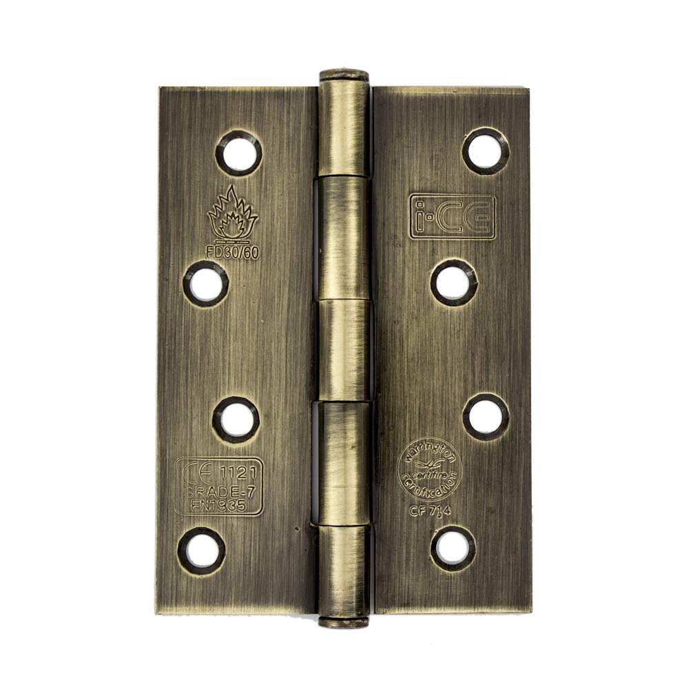 I-Ce Locking Systems Antique Brass Button Tip Butt Hinge 100Mm Ce7 Fire Rated (1 Pair)