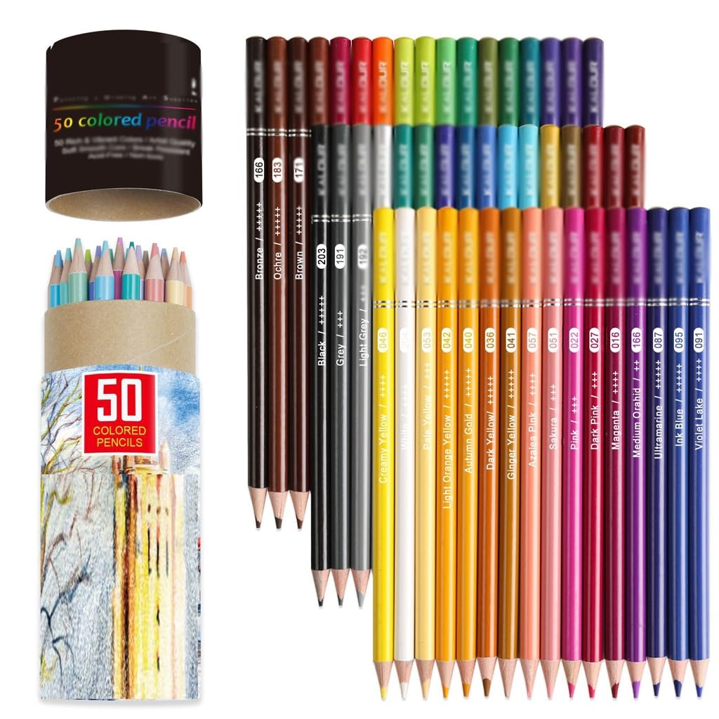 Plomo color aceitoso en este set de 50 lápices colores para dibujo fluido