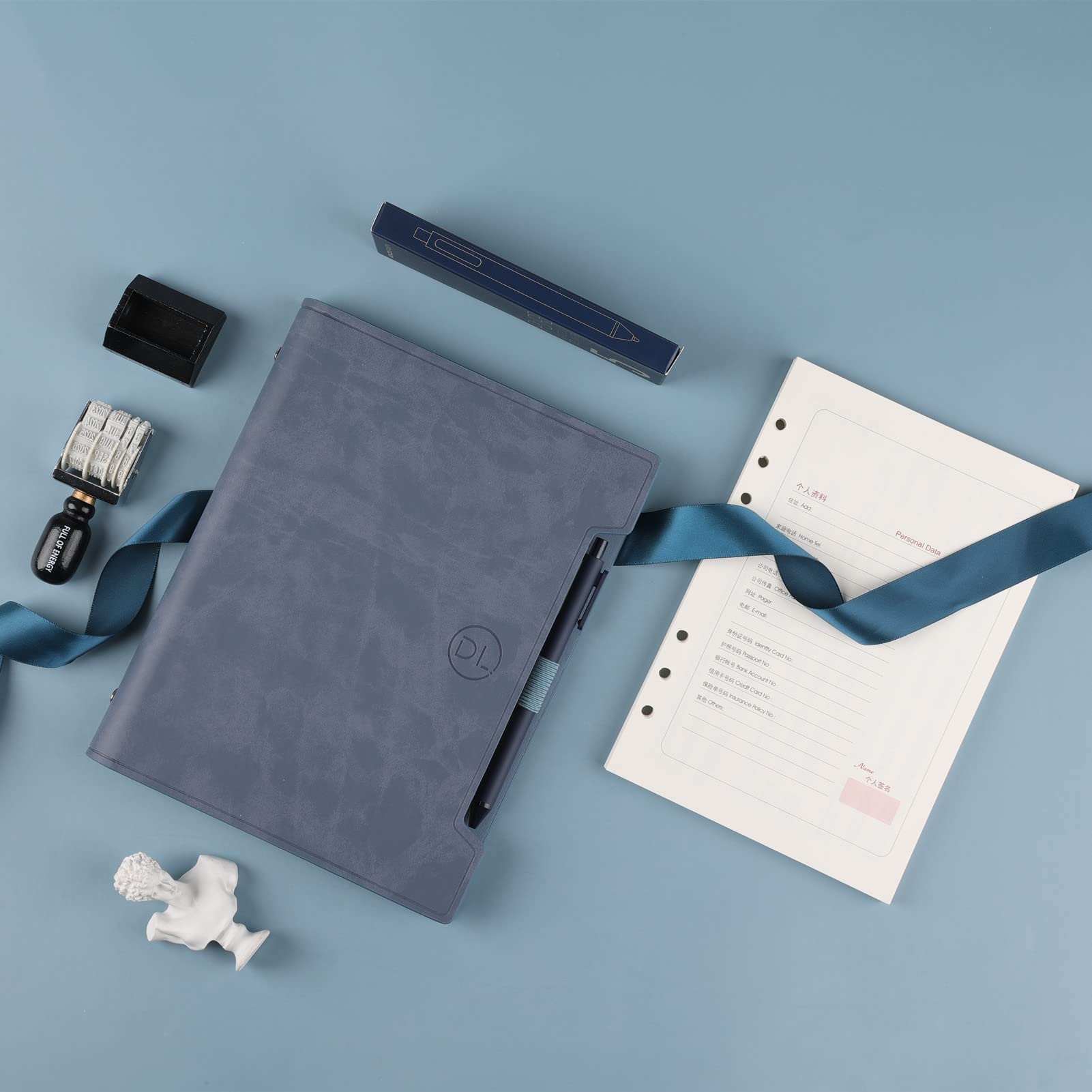 Classic Leather Journal Notebook,Refillable Notebook with Lined Pages,Personal Diary Writing Gifts,A5 Business Journal with Pockets/Pen/Pen Holder,100gsm Lined Paper 160 Pages (Blue) - Image 2