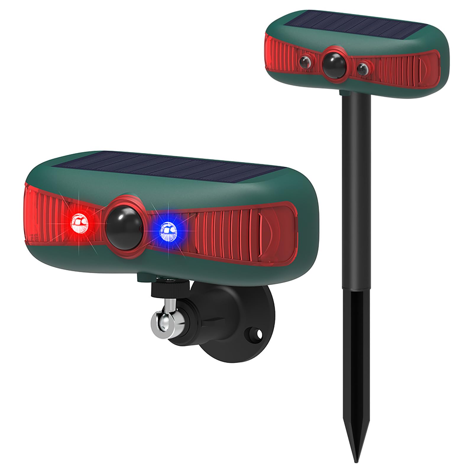 Lot de 2 détecteurs solaires stroboscopiques infrarouges avec détecteur de mouvement, lumière d'avertissement KINGCOO clignotante pour extérieur, système d'alerte de sécurité à 13 sons, double