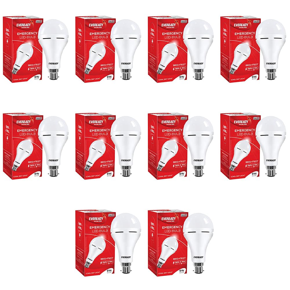 Eveready 9W B22D Emergency Inverter LED Bulb| Cool Day Light (6500K) | Energy Efficient| IBMS Technology | 4 Hour Battery Backup | Li-on Battery Inside (10) (B0D12XSH14) Amazon Price History, Amazon Price Tracker