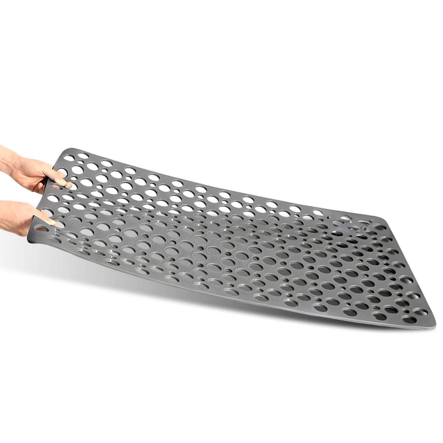 Bath Mat for Tub Non Slip, Machine Washable Shower Mat with Suction Caps for Secure Grip, Bathtub Mat Non Slip with Drain Holes, Bath Tub Mat from TPE Material for All Ages, 30x17 inch tub mats, Gray