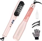 Prizm Pro Brosse de lissage des cheveux à vapeur - Brosse de redressage à vapeur ionique pour cheveux bouclés, Peigne de redressage en céramique anti-calcaire LCD Affichage pour Super Smooth, cheveux sans frisottis, 4 Paramètres de chaleur, rose