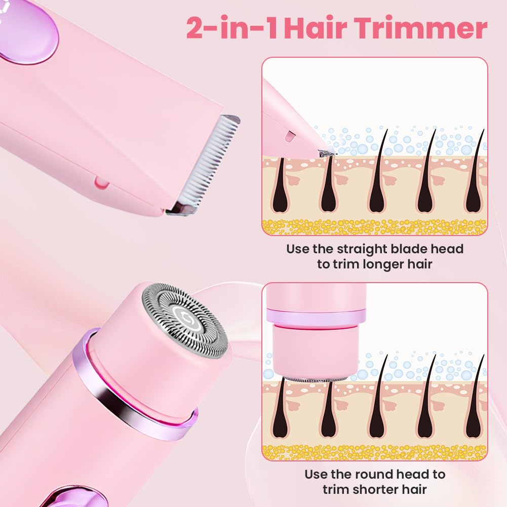 Golarka damska, 2 w 1, elektryczna Dual Head Shaver z wodoszczelnością IPX7, golarka intymna dla kobiet, ładowanie przez USB, wyświetlacz LCD, trymer do bikini, depilator do twarzy, pach, ramion