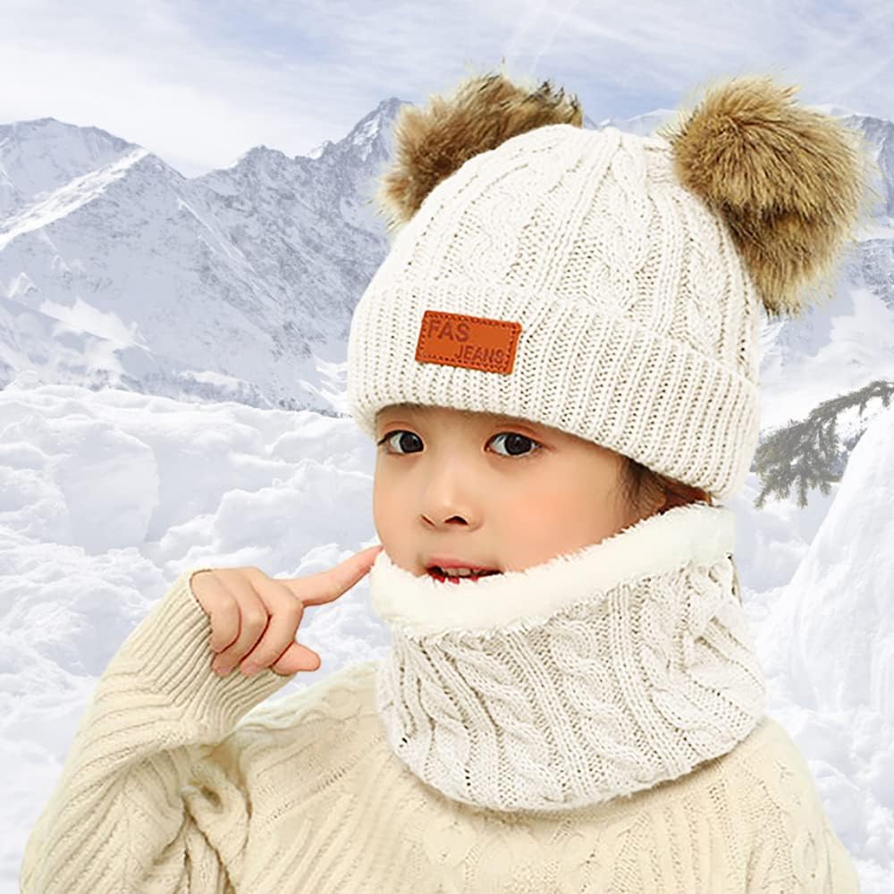 Yuoahcn Kids Winter Beanie Hat Scarf Gloves Set Knit Warm Toddler Winter Cap Gloves Neck Warmer for Boys Girls 1-8 Year - Image 7