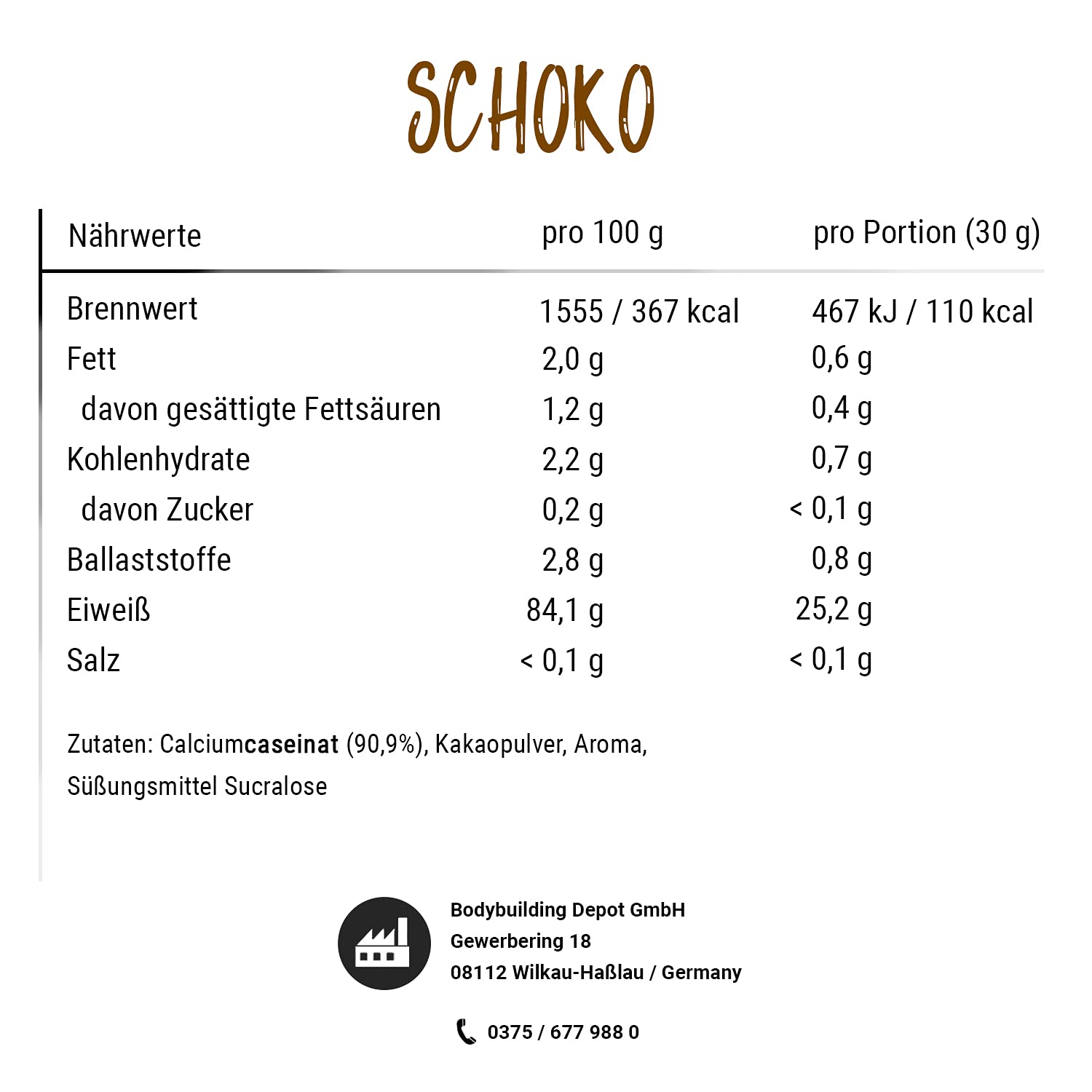 Bodybuilding Depot - Casein Protein 1kg - Schoko | umweltfreundlich in Papier verpackt