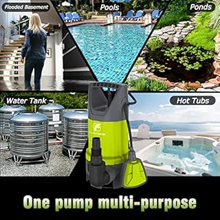 FLUENTPOWER 3/4HP Sump Pump 3300GPH Submersible Dirty Water Pump, Auto/Manual Control with 26-Foot Cord and Rope for Basement Flood Cellar Pool Pond Garden and Hot Tub