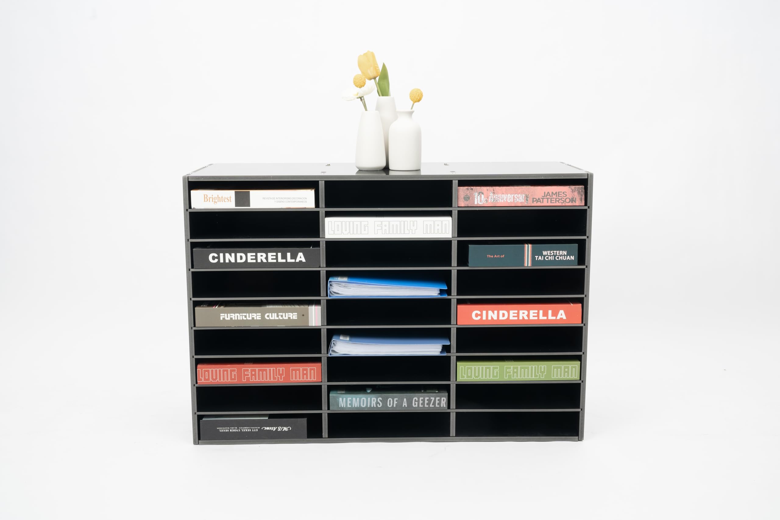 27 Fächer Dokumentenablage, Holz A4 Büro Schreibtisch Organizer Dokumentenhalter Aktenablage Zeitschriftenhalter Briefablage Papier Magazin Organisator,Schwarz