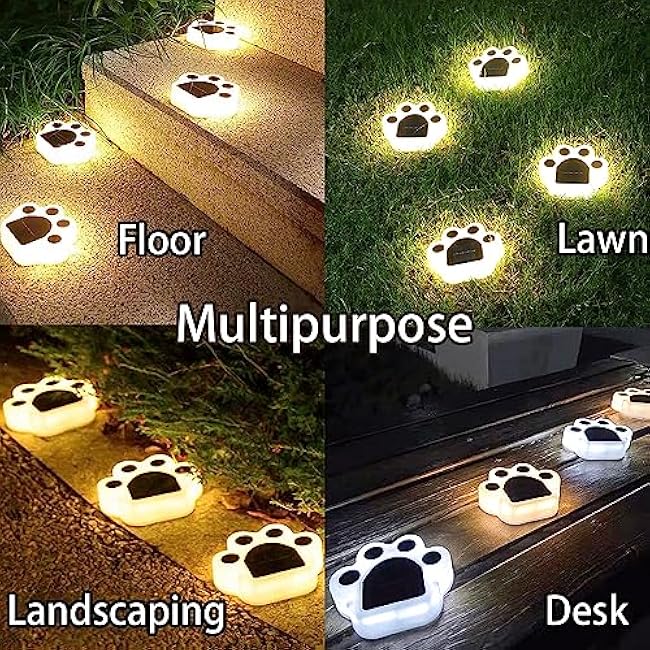 4 Pack Solar Paw Print Light Garden Lights Yard Lights Led White