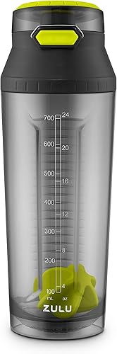ZULU Boost Tritan - Botella agitadora de plástico con tapa abatible de bloqueo, 28 onzas, grisverde
