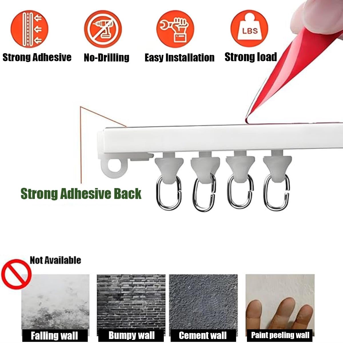 Tringle à rideau adhésive de 0,4 à 5 m - Fixation au plafond ou au mur - Installation facile - Longueur : 2,7 m - Parfaite pour la décoration d'intérieur - Polyvalente et durable