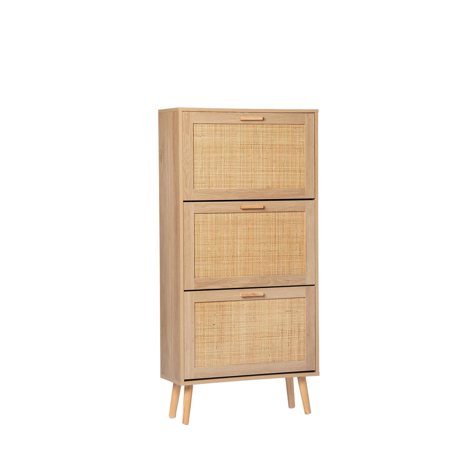 Zapatero Estrecho en Madera Color Natural y ratán Natural