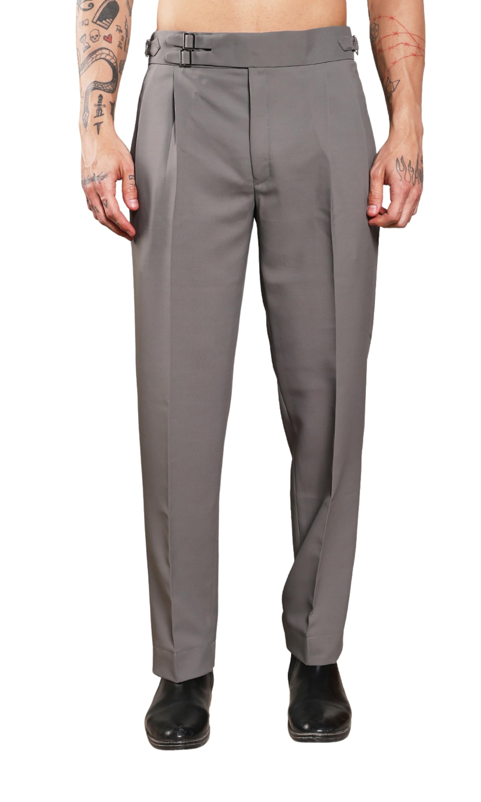 Gurkha Pants for Men | Trouser for Men | Formal Pant | Double Buckle | Loose Fit Trouser High Waist Pleated Casual Trousers | Vintage Straight Leg Pants for Office Smart Casual Travel Party-picture-39