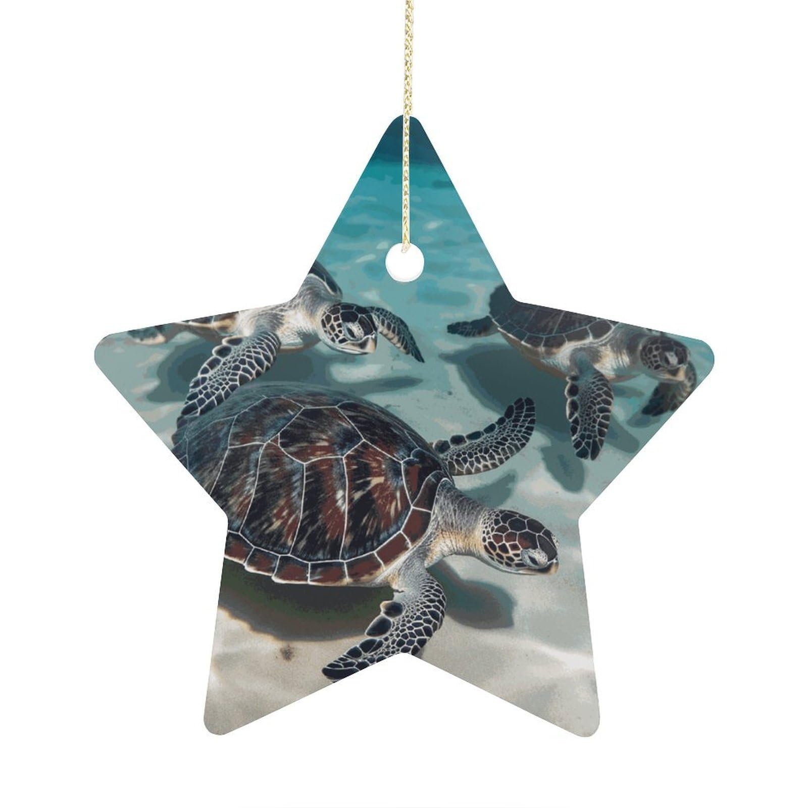 Sea Turtles Stars Ornaments Ceramic Christmas Tree Hanging Light in Weight Christmas Star Pendants Funny Double-Sided Printed Xmas Ornaments for Gifts
