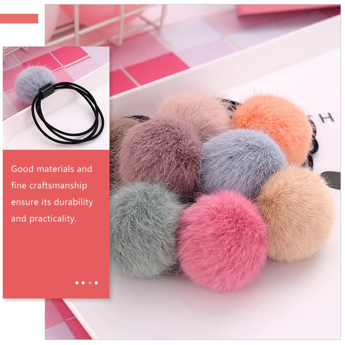 Beaupretty 60piezas Gomas De Pelo Elásticas Pompones De Peluche Para Niñas y Adultos Accesorios De Cabello Coloridos y Adorables