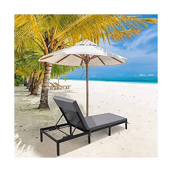 Rattan Sun Lounger, Reclining Lounger Bed with 4 Adjustable Backrest, 5cm Removable Cushion for Patio, Porch, Poolside and Garden - Image 8