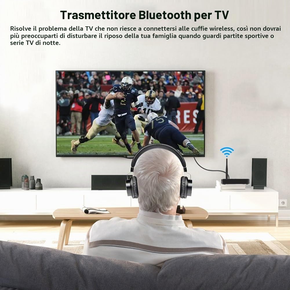 eppfun LE Audio APTX-Lossless/Adaptive Auracast & Bluetooth 5.4 Trasmettitore per TV, Adattatore Audio Bluetooth con jack 3.5mm/ Optical/Coassiale, per Cuffie