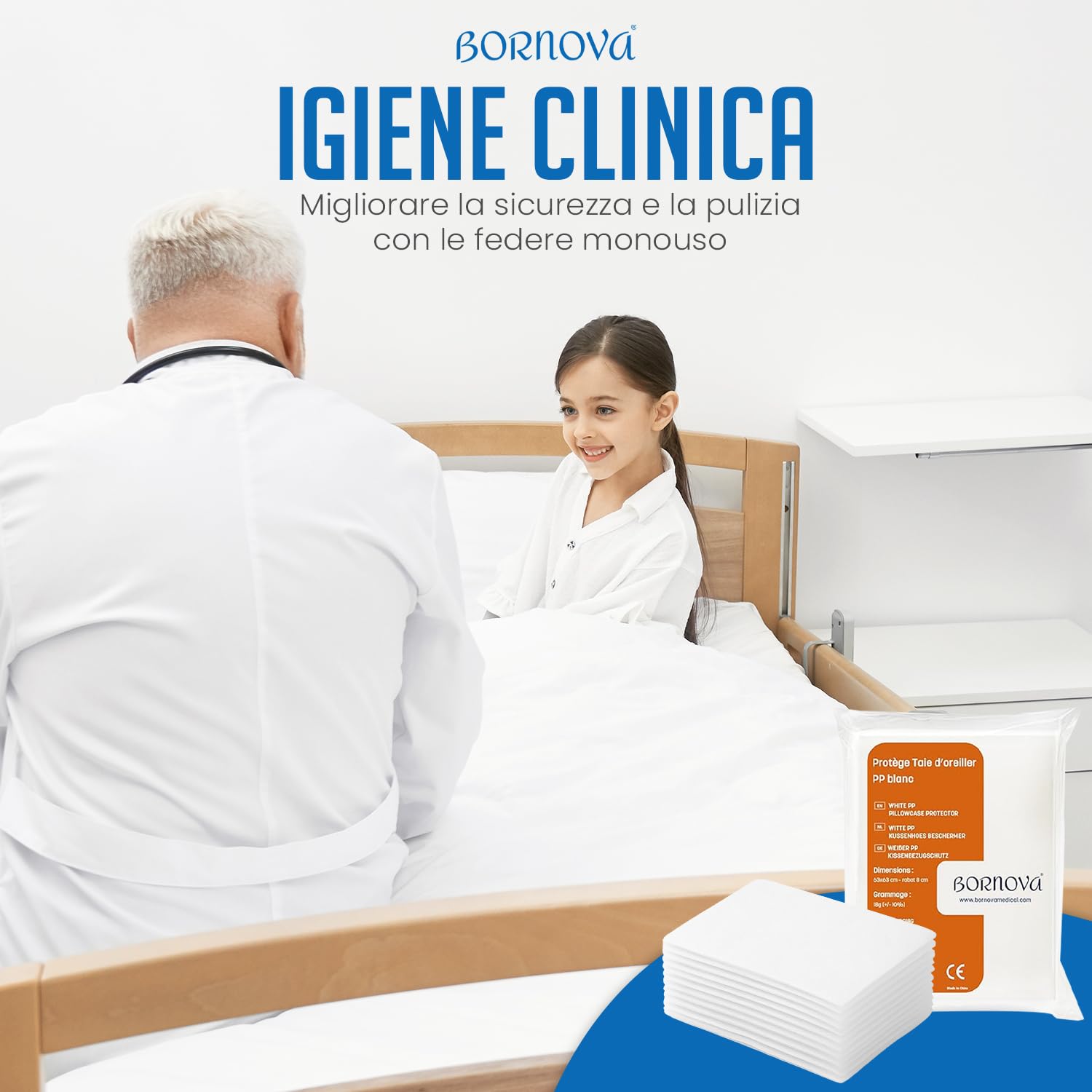 Confezione da 20 – Federa per cuscino monouso 63x63 cm con patta – Federa bianca usa e getta in tessuto non tessuto di polipropilene – Per uso medico, estetico o massaggi – BORNOVA
