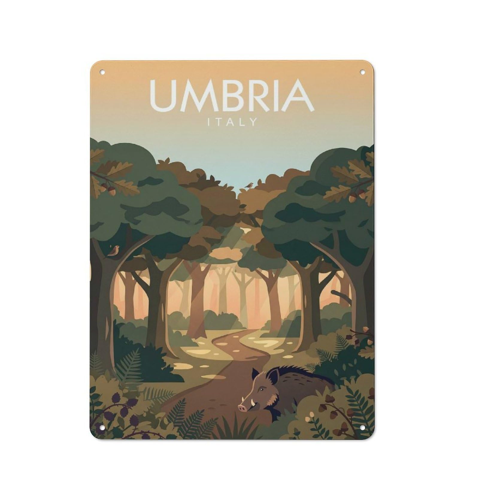 Junmoney Style-21 Loft Style Umbria Italy Forest Decorative Metal Plaque 40X30cm, Studio Wall Art For Workspace, Cafe, Hallway Or Garage