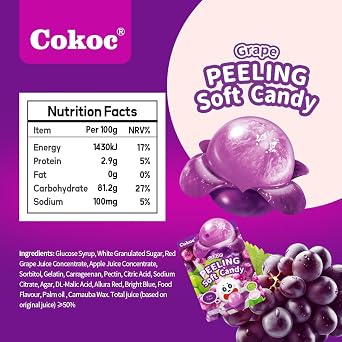 COKOC Peelable Gummies Grape Candy,Peeling Gummies Grape Candy,Individual Packaging 2.64oz Each(Total 225g) Peelable Fruit Candy,Individually Wrapped