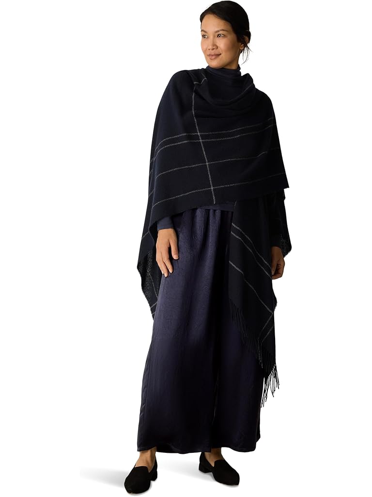 Blue Eileen Fisher Wool Twill Graph Serape