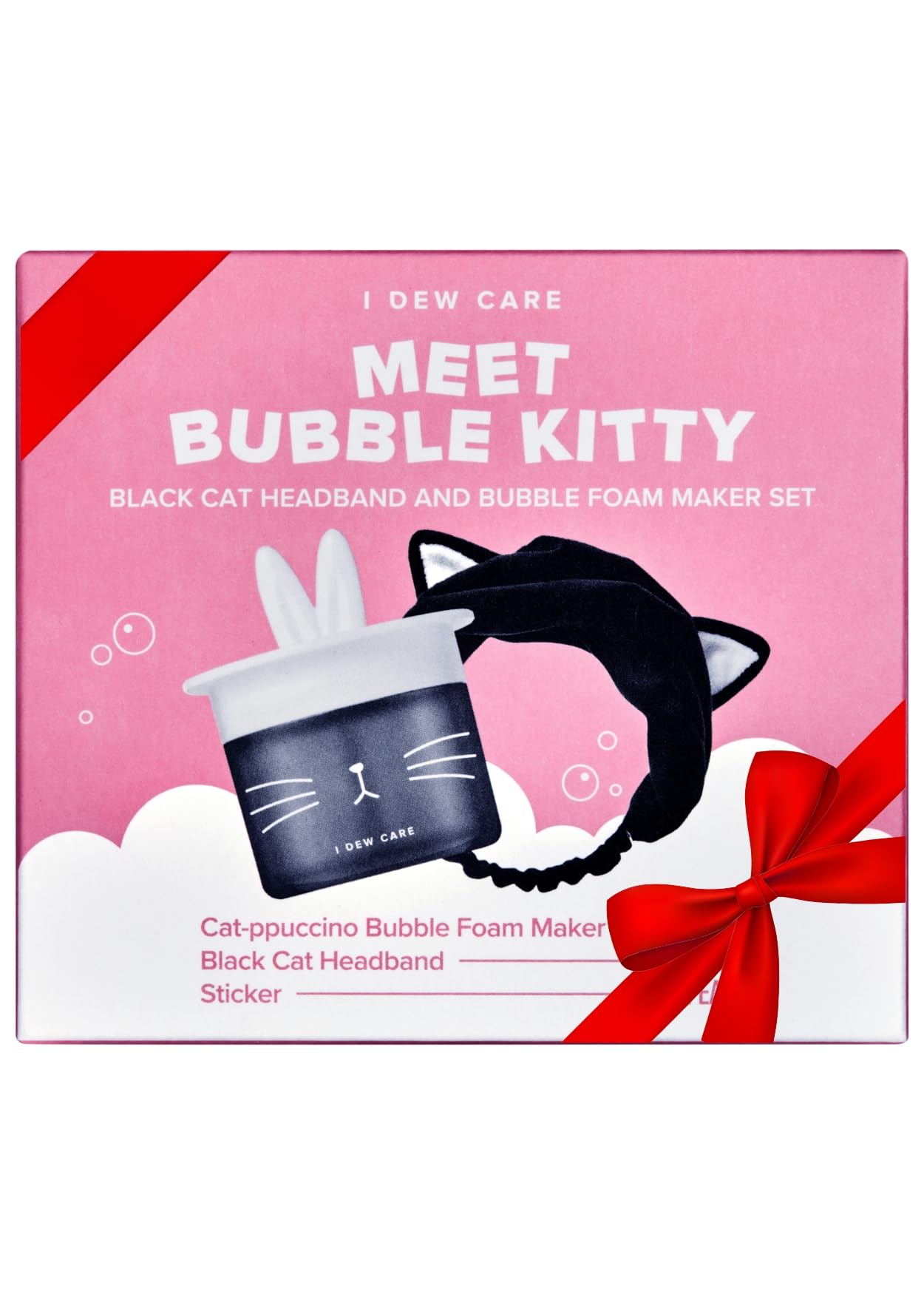 I DEW CARE Meet Bubble Kitty Headband & Bubble Maker Duo - Black Cat Headband and Cat-ppuccino Bubble Foam Maker | Facial Cleansing Duo, Bubble Foam