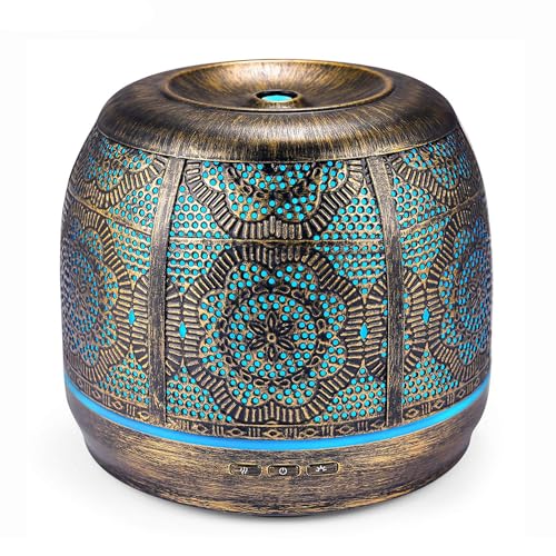 Diffuseur d'huiles essentielles métal 500 ML avec veilleuse 7 couleurs et minuterie