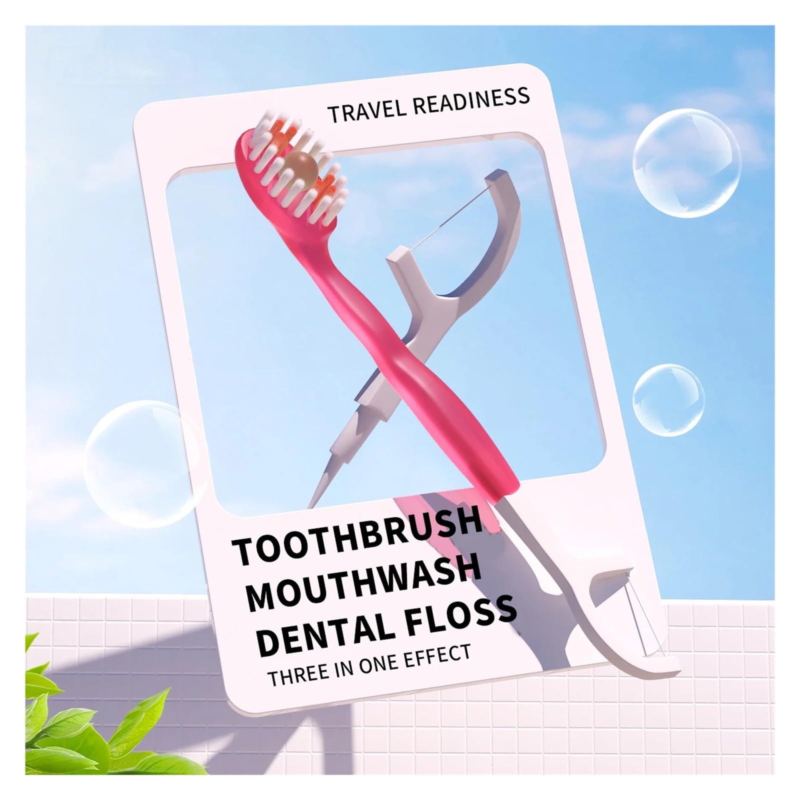 5-in-1 Einweg Reisezahnbürste mit Zahnseide für Erwachsene, tragbar | Kompakte Mundhygiene: Zahnbürste, Zahnseide & Zahnstocher in einem – ideal für unterwegs.(Pack of 32 pcs)