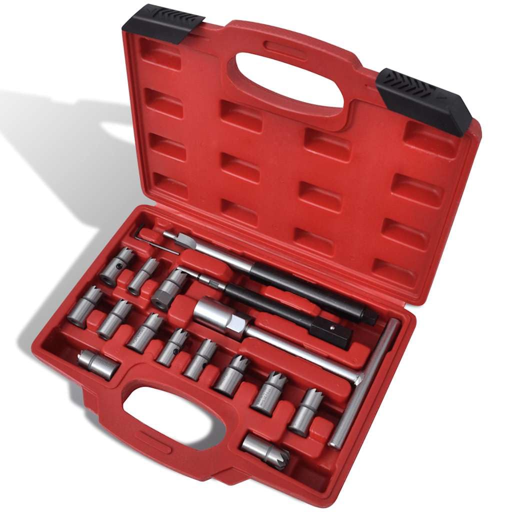 Ensemble de fraises à injecteur diesel - 17 pièces - Outil à main durable pour moteurs à rail commun - Mallette incluse - Idéal pour la réparation, l'entretien et le démontage dans l'atelier
