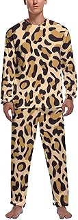 [WUZY] 豹柄 ヒョウ 紋 パジャマ メンズ 長袖 上下セット 長ズボン ルームウェア 部屋着 丸首 Tシャツ トップス 便利服 寢巻き ヘッドセット式 カジュアル 春 秋 冬 通気性 寝間着 ゆったり 柔らかい S-2XL