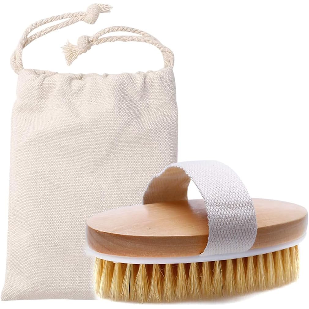 Dry Brushing Body Brush & Storage Bag,Exfoliating Brush Natural Bristle Bath Brushs for Remove Dead Skin Toxins Cellulite,Treatment,Improves Lymphatic Functions,Exfoliates,Stimulates Blood Circulation