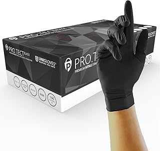 Unigloves PRO.TECT Black GA0042 Nitrile Single Use - Multipurpose, Powder Free Disposable Gloves, Box of 100 Gloves, Black, Small