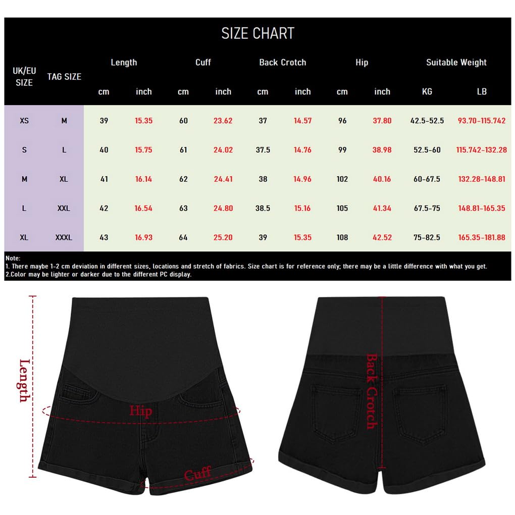 Premaman Shorts Donna Jeans Pantaloncini Premaman Cotone Leggings Corti maternità con Regolabile Ventre Banda maternità Pantaloncini Regolabili Over Bump per la Gravidanza Estate