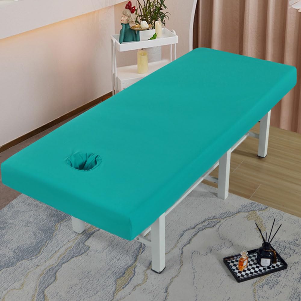 Morbuy Impermeabile Lenzuolo per Lettino da Massaggio Spa (con Foro per Viso), in Morbido Riutilizzabile Lavabili Copertura Protettiva per Lettino da Massaggio di Bellezza (Verde,180cmx60cm)