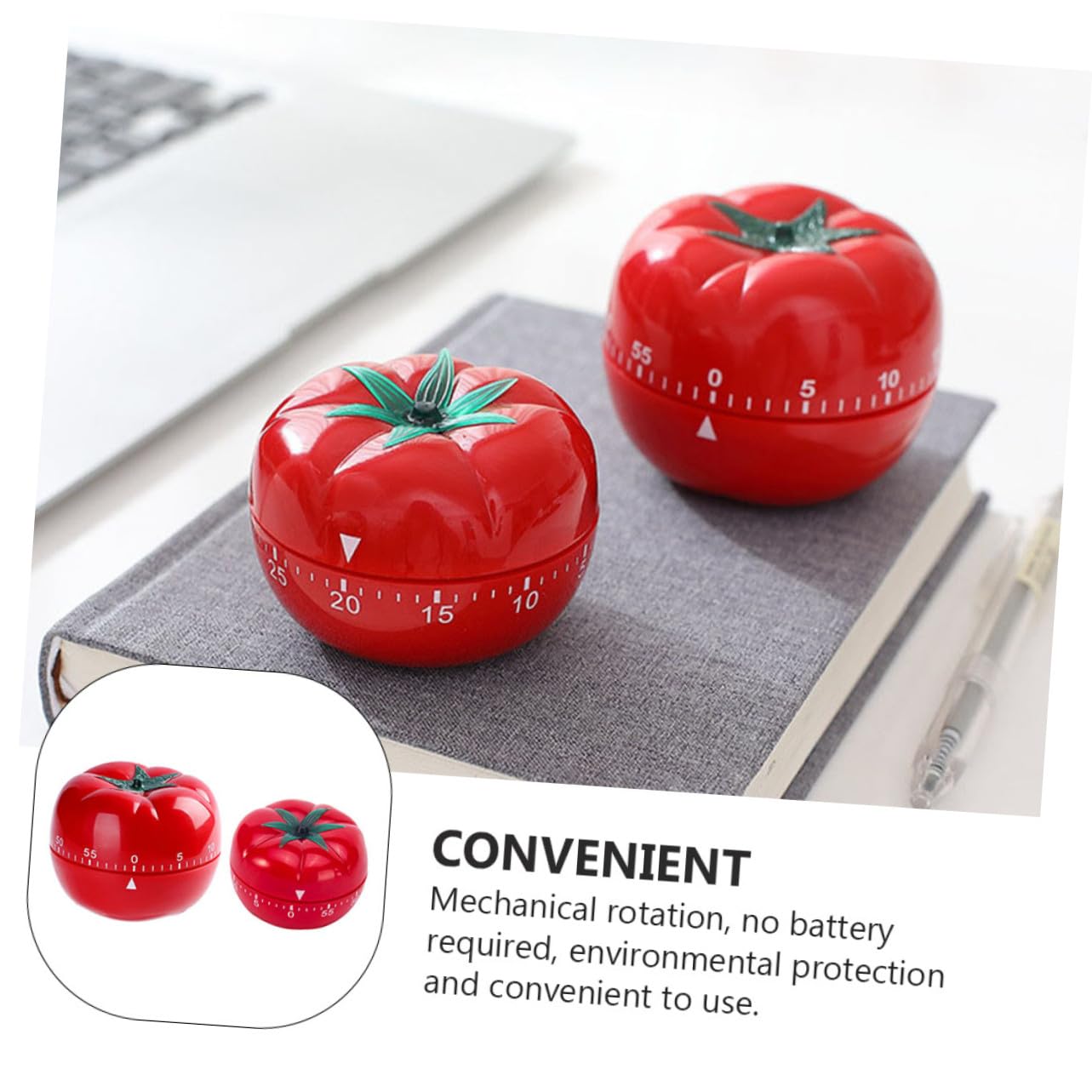 2 pezzi Timer Meccanico da Cucina Forma di Pomodoro Contaminuti Manuale Silenzioso con Allarme Strumento Cartoon per Cottura Studio e Sport