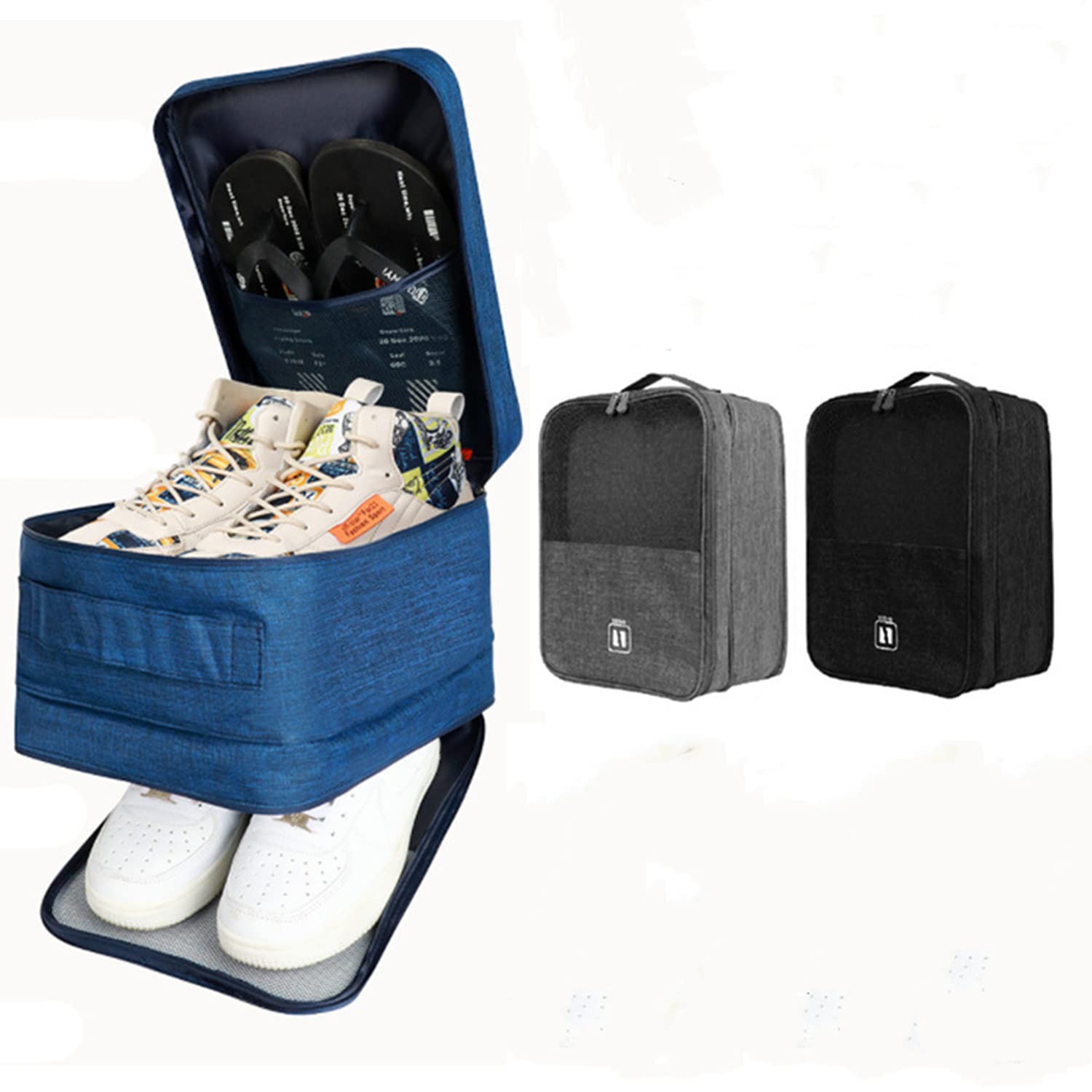 Borsa da viaggio per scarpe impermeabile, per scarpe da viaggio, può contenere 3 paia di scarpe portatili e custodia per uso quotidiano con manico, Navy, L