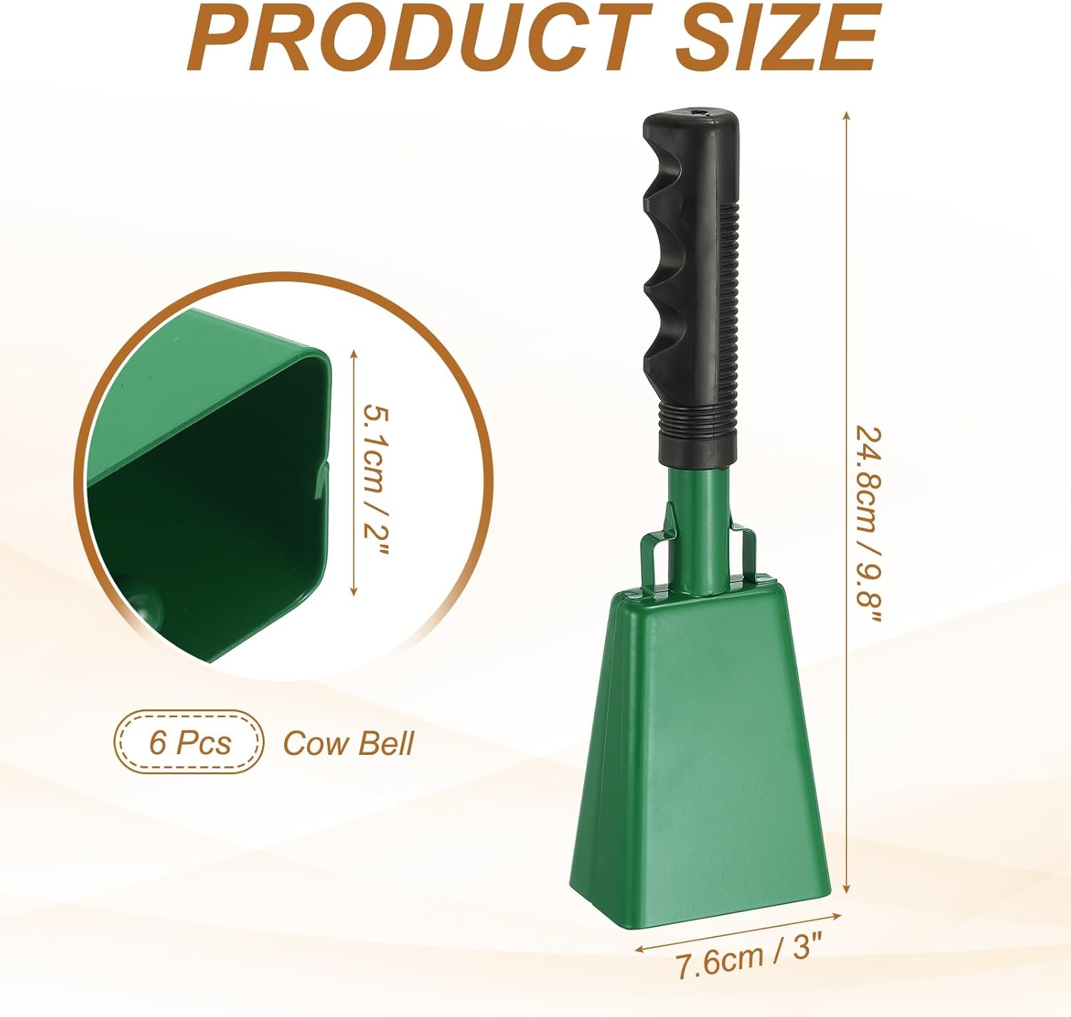 PATIKIL 10" Cow Bells for Football Games, 6Pcs Cowbells for Sporting Events Bulk Loud Noise Makers Metal Cow Bell with Handle for Cheering Competition Marathon Wedding DIY, Green