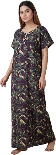 VARDHANA Women Maternity Gown Soft Cotton Printed – Front Open Nursing Nighty with Buttons – Comfortable Pregnancy &amp; Postp...