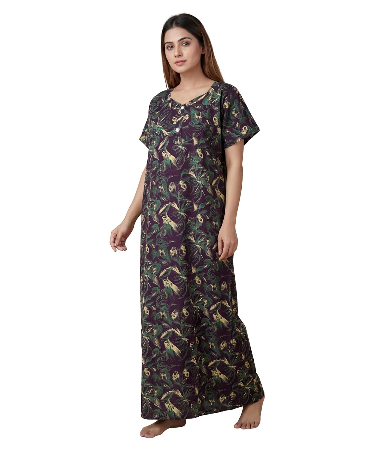 VARDHANA Women Maternity Gown Soft Cotton Printed – Front Open Nursing Nighty with Buttons – Comfortable Pregnancy & Postp...