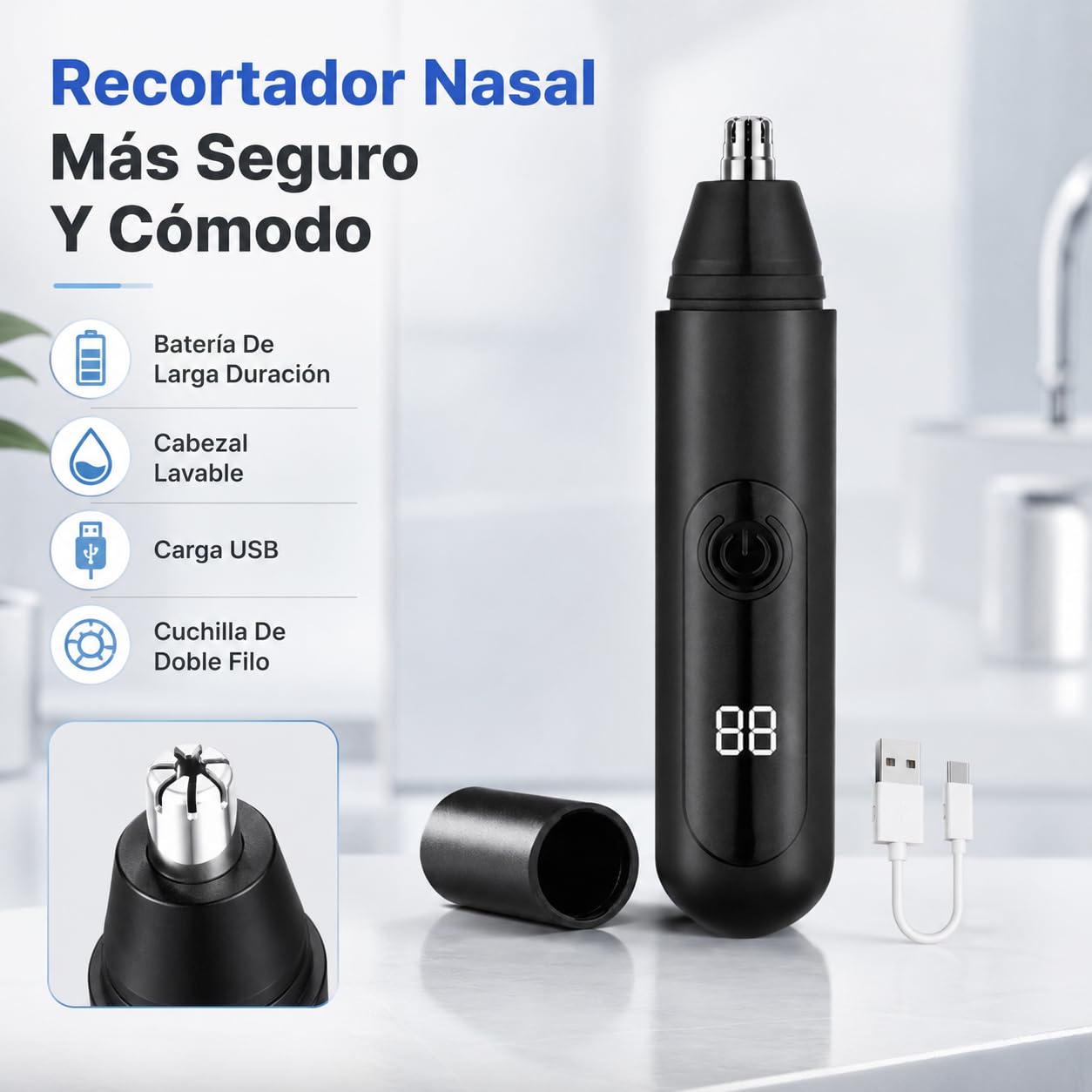 Recortadora de vello nasal para hombre Mr. Bold Pro- Nose Hair Trimmer for Men Con Cabezal Redondeado Para Recorte Suave Y Preciso
