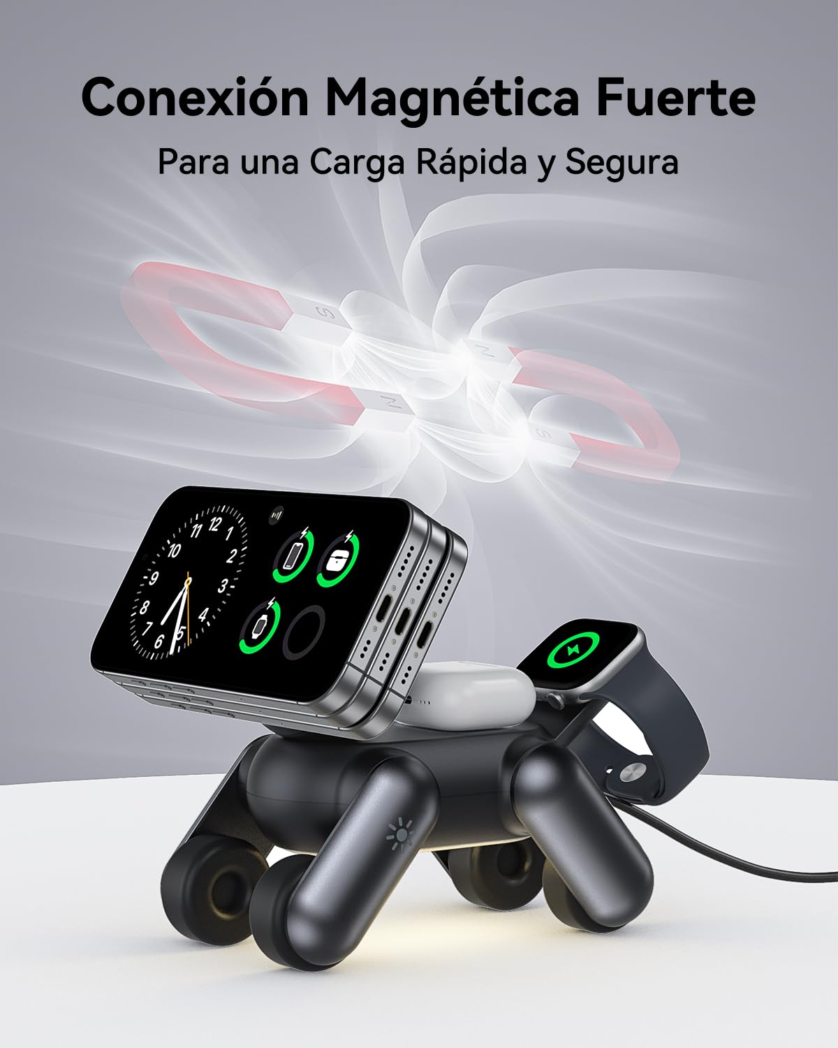 3 en 1 Cargador Inalambrico para MagSafe para Apple iPhone Air/17/16/15/14/13/12 Series, para Apple Watch Series 11/10/9/8/7/6/5/4/3/2/SE/Ultra, para AirPods Estacion de Carga