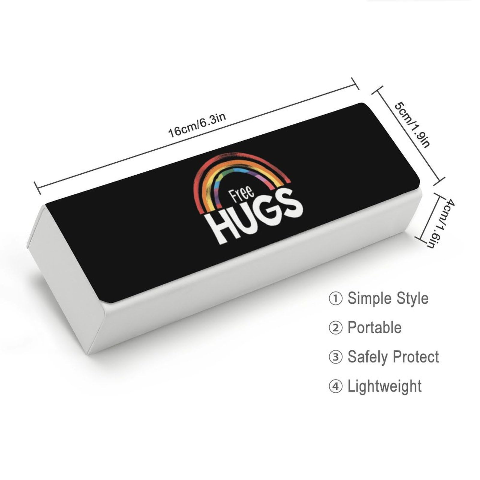 Free Hugs Proud LGBT Leather Glasses Case Fashion Hard Shell Portable Sunglass Organizer Eyeglasses Case for Mens Women