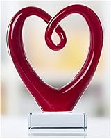 QFkris Handmade Murano-Style Red Glass Heart Sculpture - 5" Tall Centerpiece for Valentine's Gifts & Home Decor