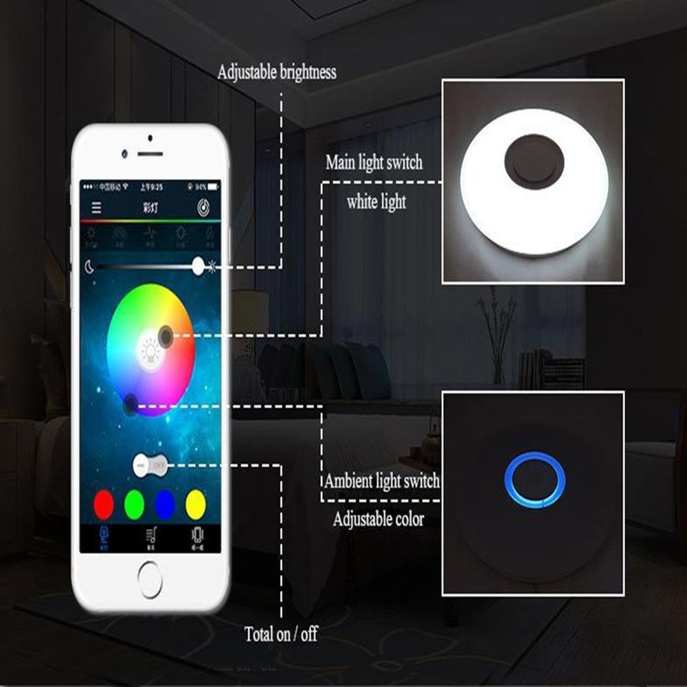 Musik LED Deckenleuchte RGB Dimmbare Bluetooth Lampe 24W mit Telefon APP Steuerung Primitive Acryl Bobby Deckenleuchte Intelligente LED-Lampe