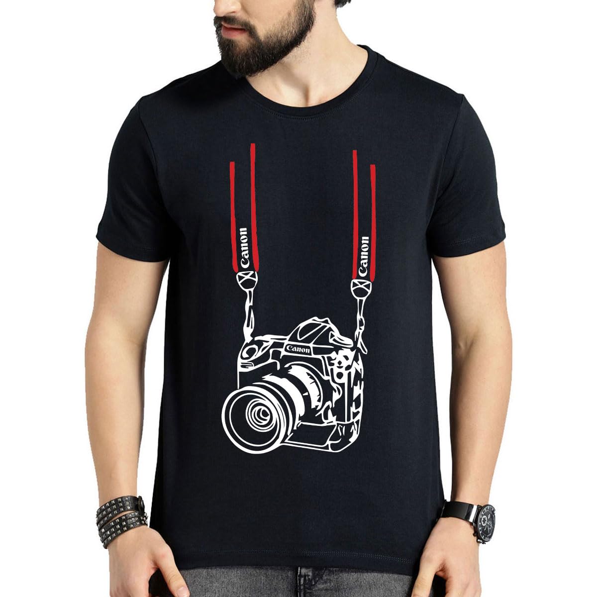 WILDSTAStylish Camera and Photography Half Sleeve Cotton T Shirt